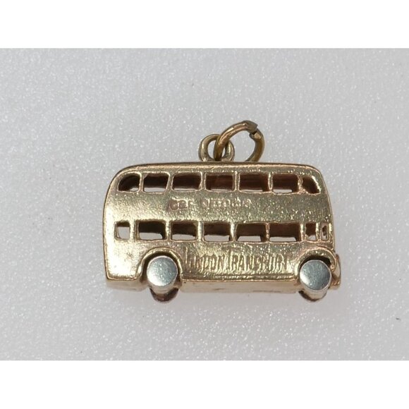 Vintage 9K Gold London Bus Charm Pendant "London Transport" Engraved Rotating Wh - Picture 5 of 14